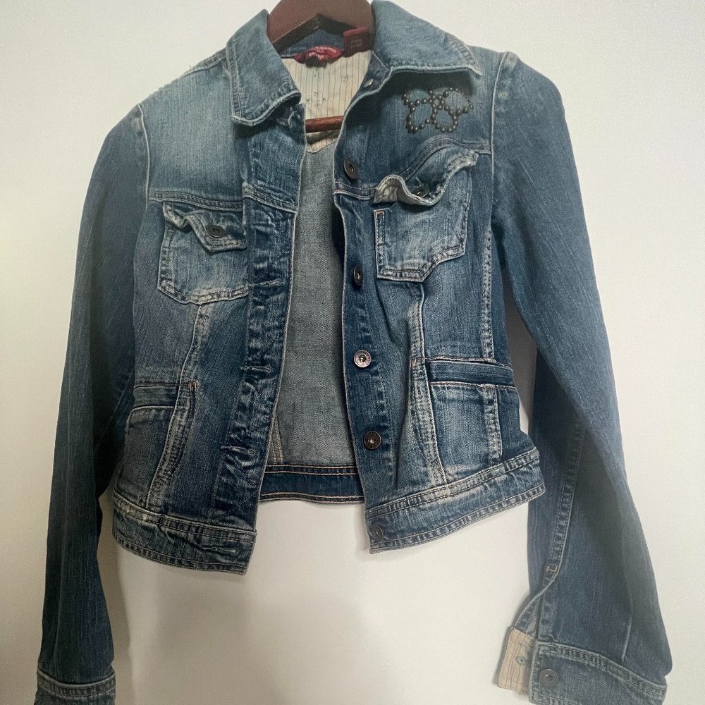 Guess Jeans Stretch Gold Studded Denim Jacket